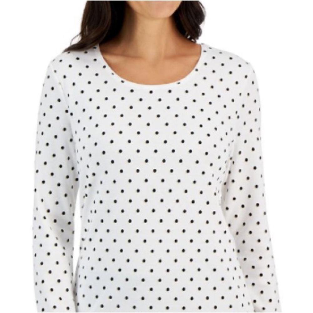 LOFT Women Crew Neck White Polka Dots Sweatshirt | S
